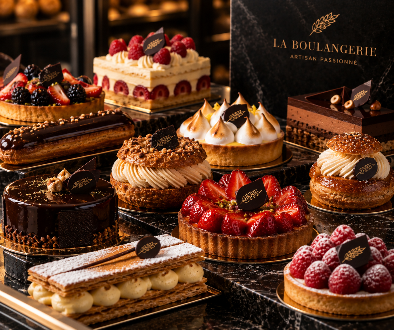Éclairs, Paris-Brest, tartes aux fruits et millefeuille